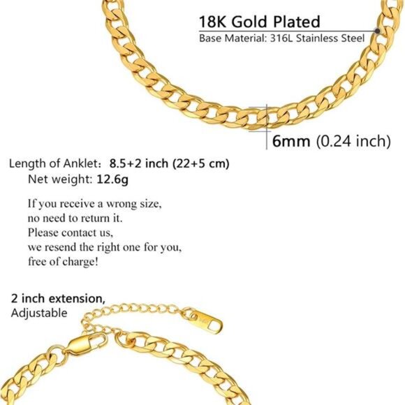 Stainless Steel Chain Anklets for Women, Silver/Gold Tone, Ankle Bracelets - Picture 5 of 7